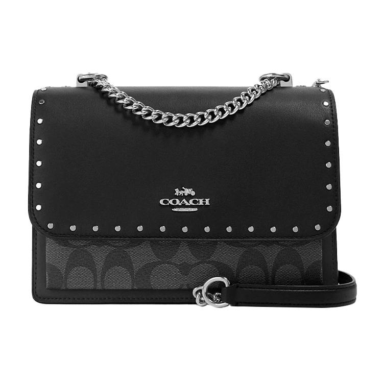 

New COACH Klare Coated Canvas With Leather Trunk Bag Shoulder Bag Crossbody Bag Small Size Women s Gray Monogram & Black 90400-SVS3L 21.6*7.1*16.0CM