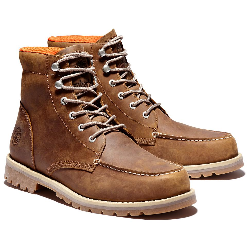 Timberland Men's Redwood Falls Waterproof Moc-Toe Boot Rust Full-Grain Leather A2EDRF13