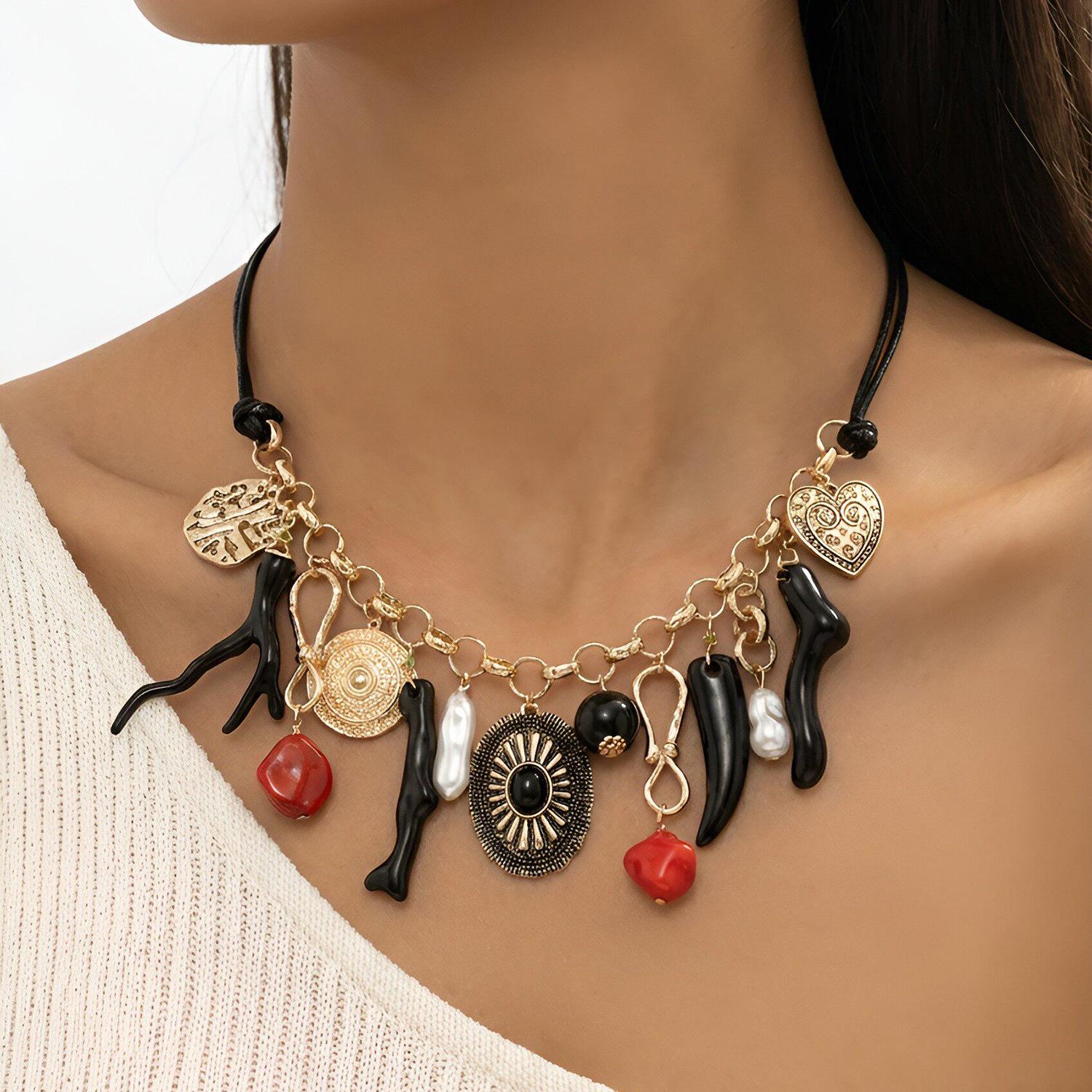 Exaggerated Geometric Multi-Layer Heart Resin Spring Necklace Bohemian Style
