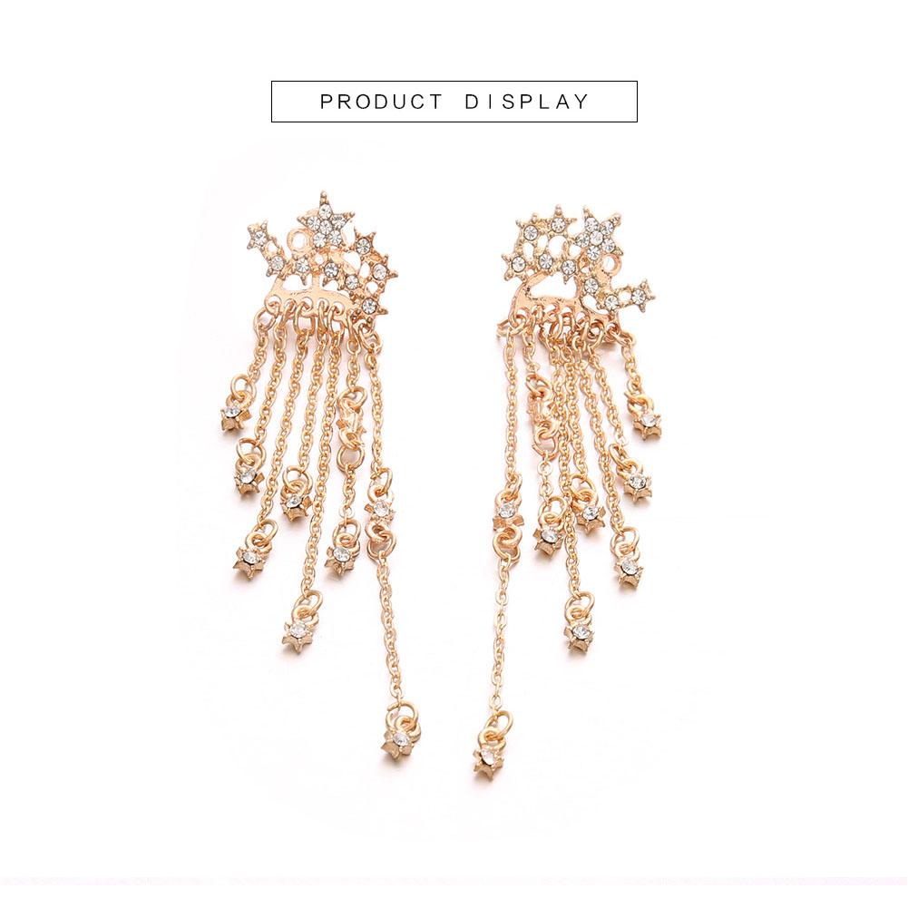 Women Fashion Shiny Star Design Tassel Long Earrings