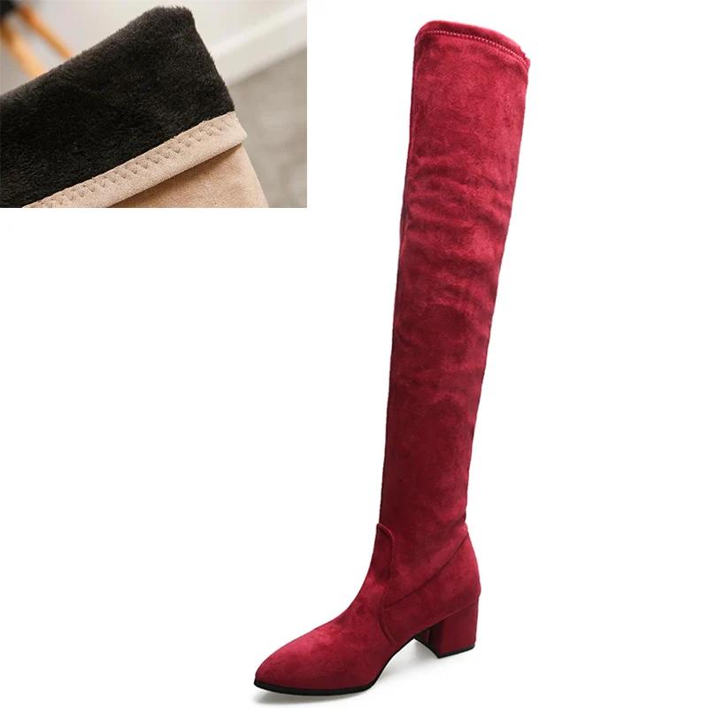 Botas de Moda Hasta el Muslo para Mujer 2025 Bota de Moda de Invierno Nuevas Botas por Encima de la Rodilla Zapatos de Mujer Tacones Altos Sexys Botas Rojas Cálidas de Piel Botas Negras