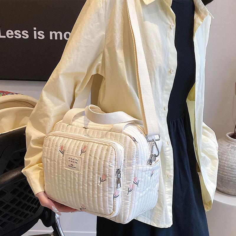 Mama Tasche Niedlicher Bestickter Bär Blume Handtasche Schultertaschen Tragbar Große Kapazität Aufbewahrung Umhängetasche
