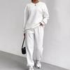 Women's Knit Sweater and Jogger Set Casual Loose Fit Cable Knit Pullover with Elastic Cuff Pants in White