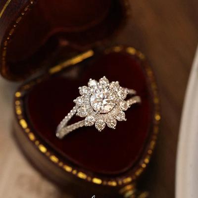 Luxury Prong Set Zircon Flower Ring Anniversary Gift Wedding Ring 925 Stamp Party Birthday Fashion Jewelry