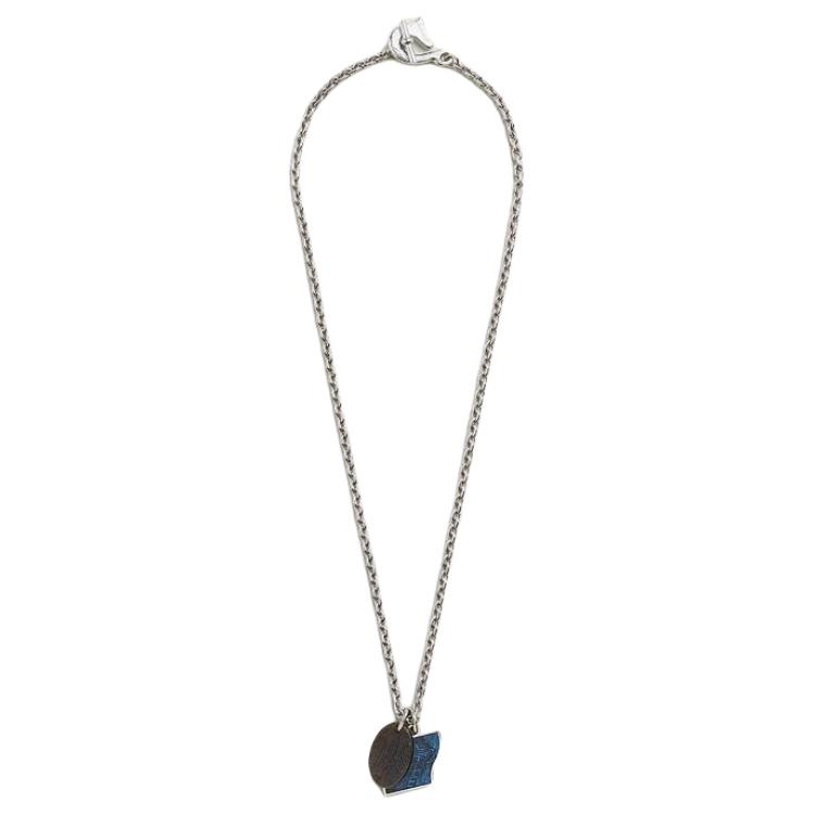 

Hermes Parade Logo Print Design Palladium Plated Necklace Men necklace Blue H100032FPC2 Box+Shopping Bag