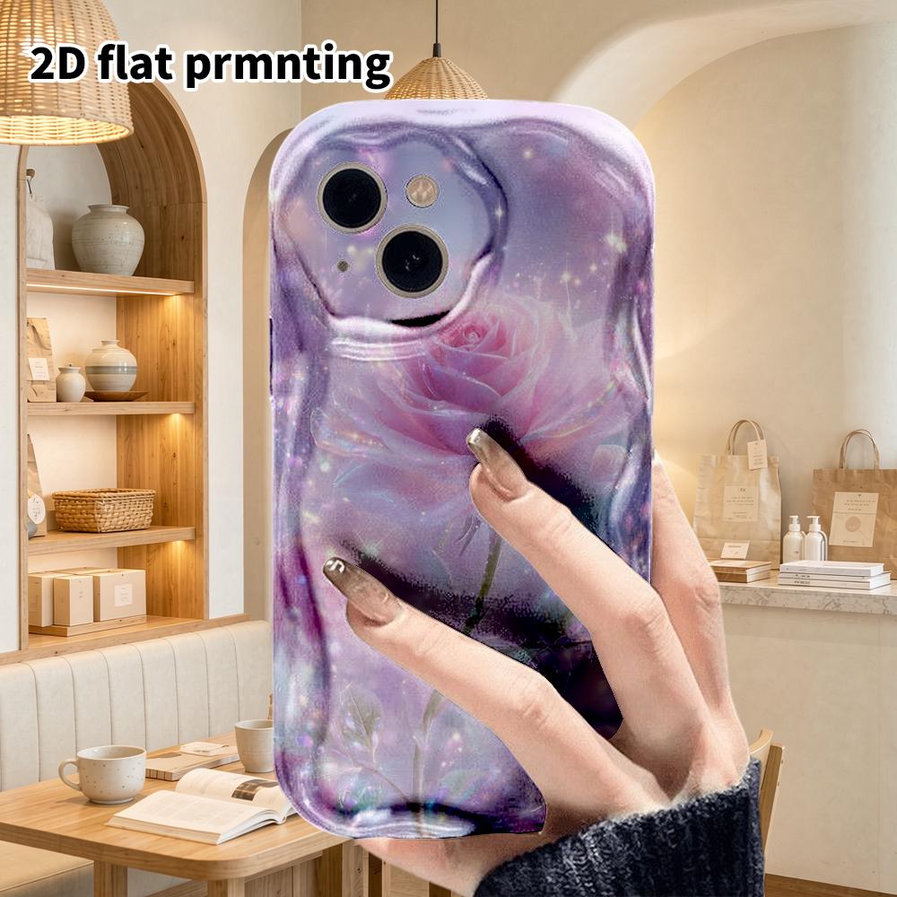 Phone Case: 2D Flat Design Fits iPhone 18 17 16 15 14 13 Pro, Couple Style, Pink-purple Rose, Christmas and Halloween Gift