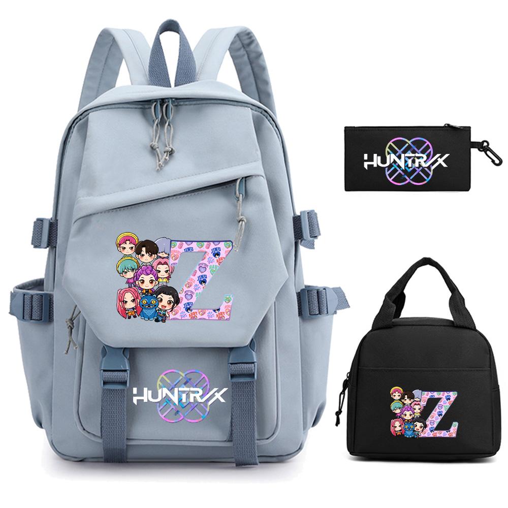 3Pcs/set Cartoon 26 English Letter Kpop Demon Hunters Printed Backpack for Teenger Children Large Capacity Schoolbag Girl Gift Women Travel Bag