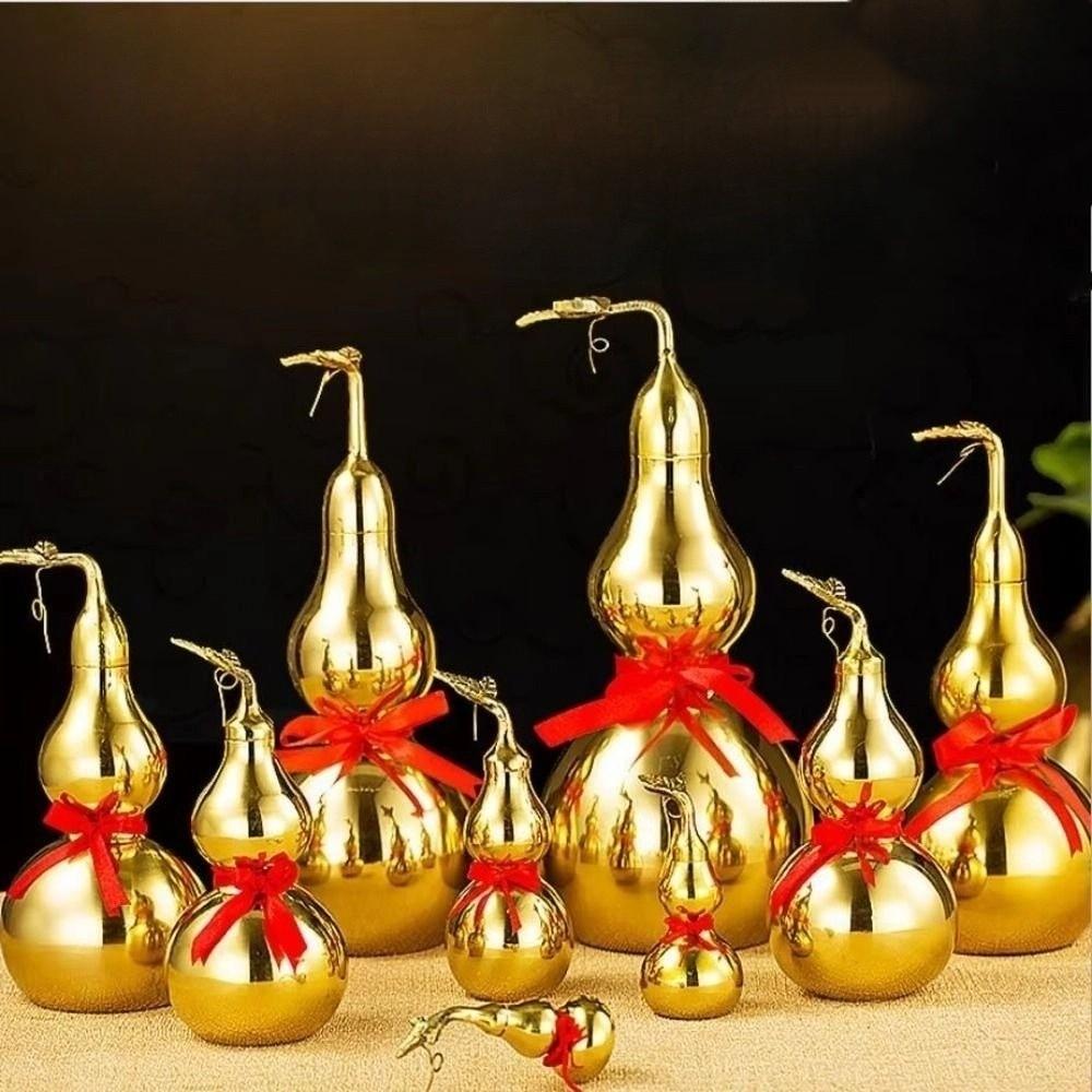 Smooth Copper Gourd Ornament 4/4.5 Inch Wealth Gourd Figurine Brass Gourd Statue  Fengshui