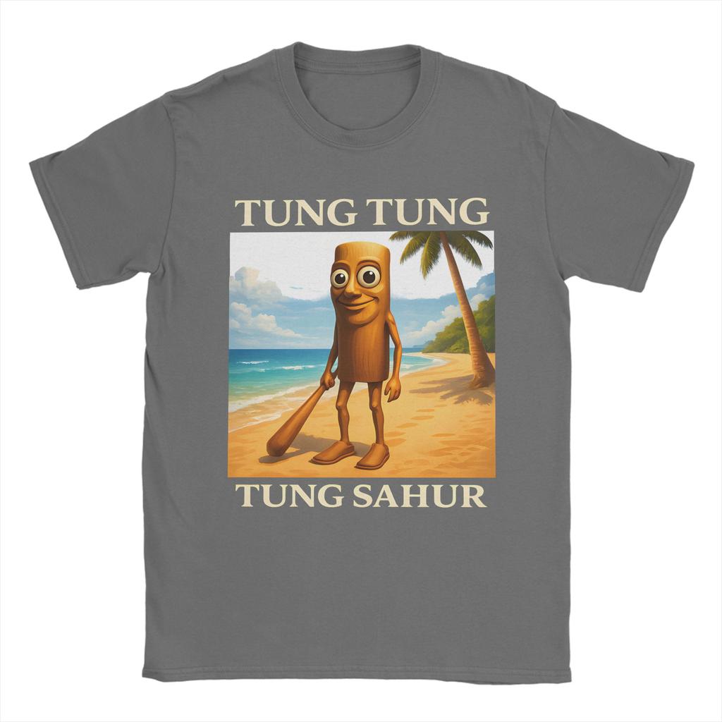 Kawaii Surreal Tung Tung Tung Sahur Beach Tshirts Unisex Oneck Short Sleeve Clothing Italian Brainrot Meme Cotton Summer Clothing
