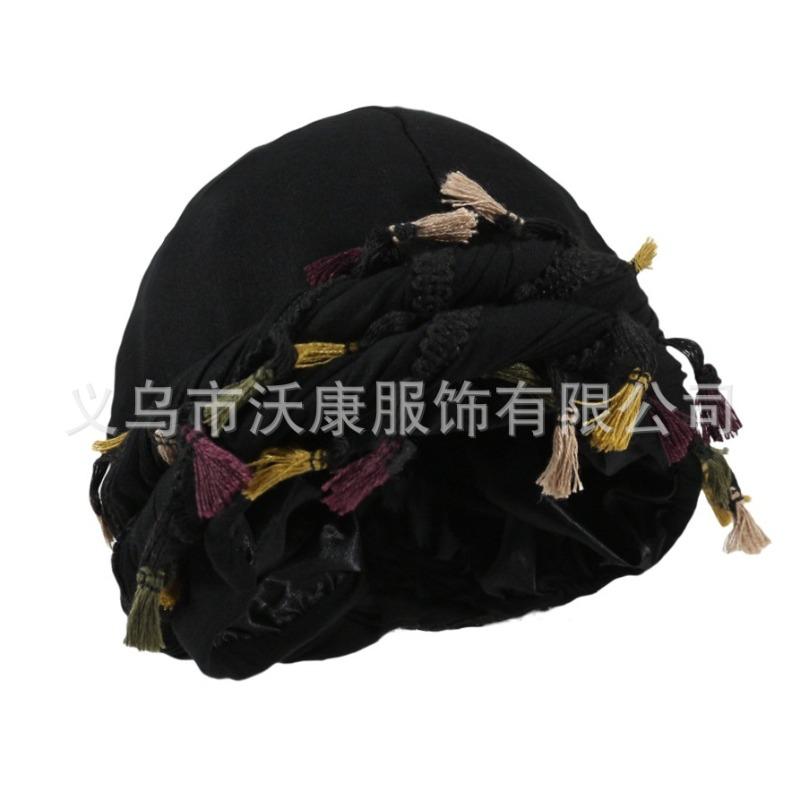 fringed headscarf hat, solid color cashew print twist tail hat, hip hop twist braided hat
