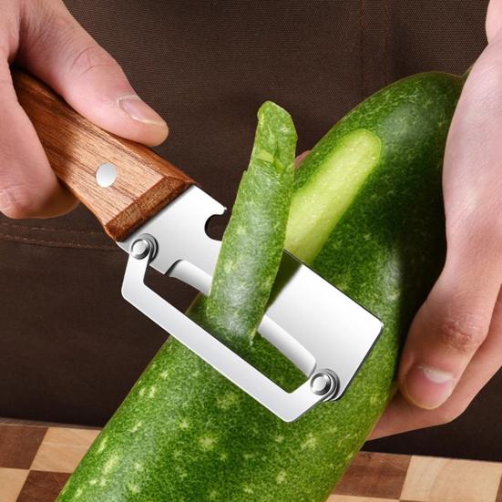 Multi-Peeler with Stainless Steel Blade & Wood Handle Bottle Opener Efficient Vegetable Fruit Peeler for Potatoes Carrots Quick Peeling Kitchen Tool