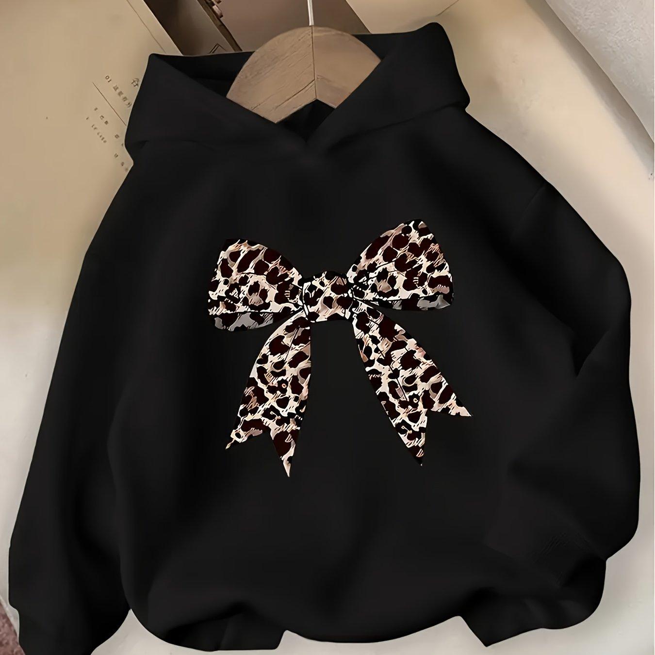 Frühling und Herbst Kinder Kapuzenpullover mit Leopardenmuster und Schleifendruck, langärmelig, Freizeit, gezielte Entwicklung 160 gray