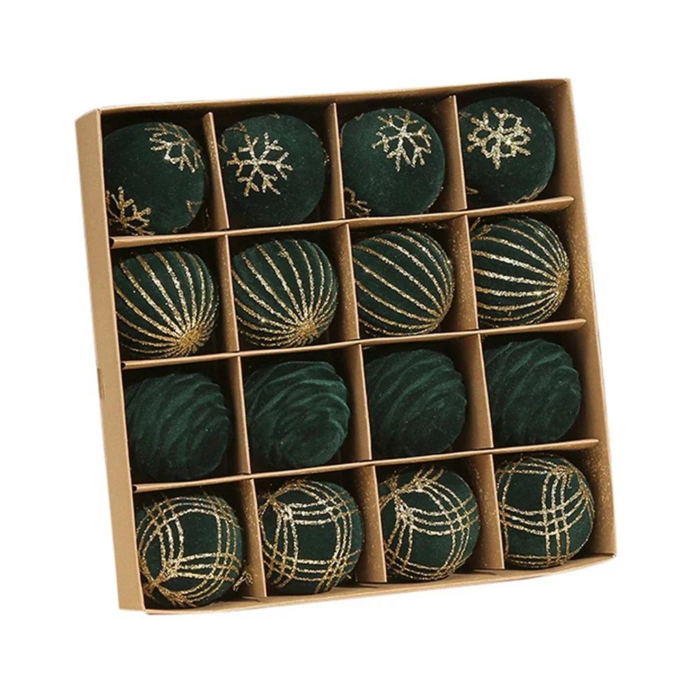 Flocking 6cm 16PCS Christmas Ball Set Christmas Tree Ornament Set Window Decoration Snowflake Ball Christmas Balls