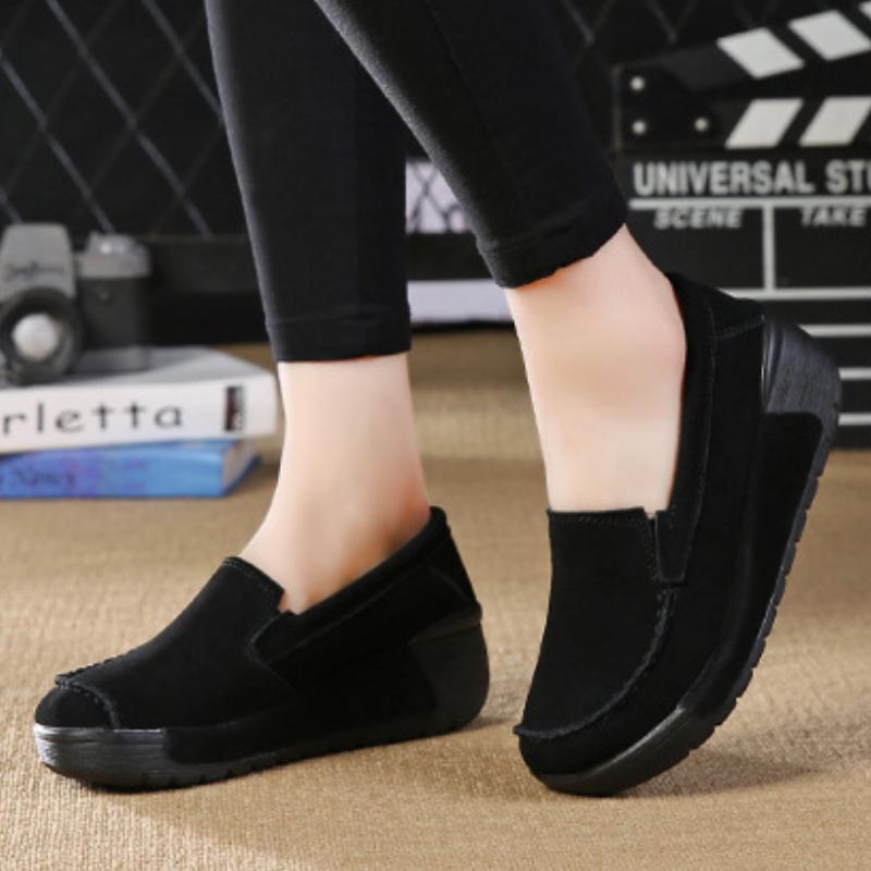 Women Cow Suede Slip-on Loafers Fashion Platform Shoes Wedge Heels Ladies Casual Shoes for Working Walking Traveling