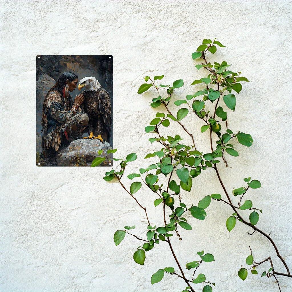 Native American & Bald Eagle 8x12" Aluminum Sign - Perfect for Living Room, Garden, or Outdoor Decor, Perfect for Room Decor
