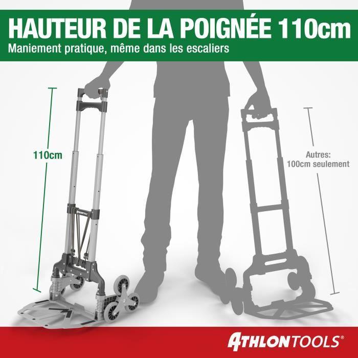 Diable pliable - athlon tools - aluminium - 70 kg - roues à roulements - poignée télescopique 110 cm