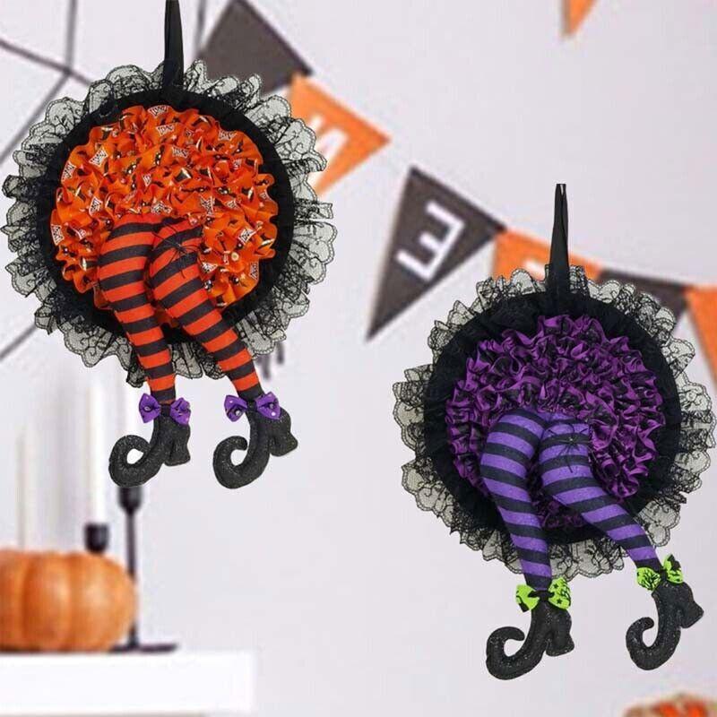 Wreath Garland Halloween Front Door Decor Pumpkin Witch Outdoor Indoor Prop Yard