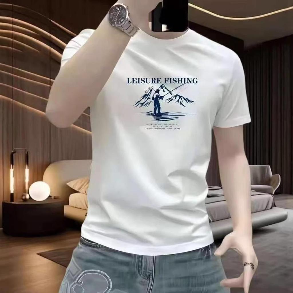Men's Heavyweight Stretch Short Sleeve Slim Fit Printed T-shirt with High Street Style