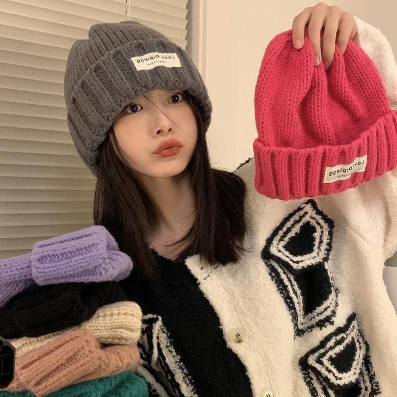 Coarse knitted wool hat student new women's autumn and winter versatile big head circumference loose warm face small cold hat