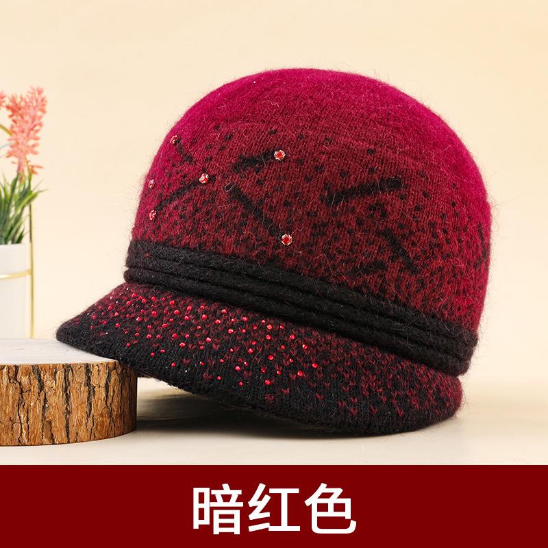 Middle-aged Hat Women's Warm Fleece Thickened Cold-proof Hat Mother's Outdoor Versatile Ear Protector Knitted Wool Hat