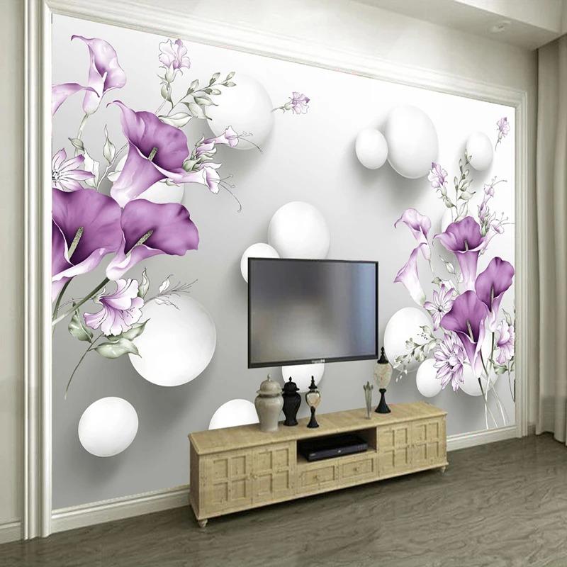 Modern 3d Wallpaper Stereo Relief Purple Calla Lily Flower Mural Living Room Bedroom Home Decor Wall Painting 3d Fresco