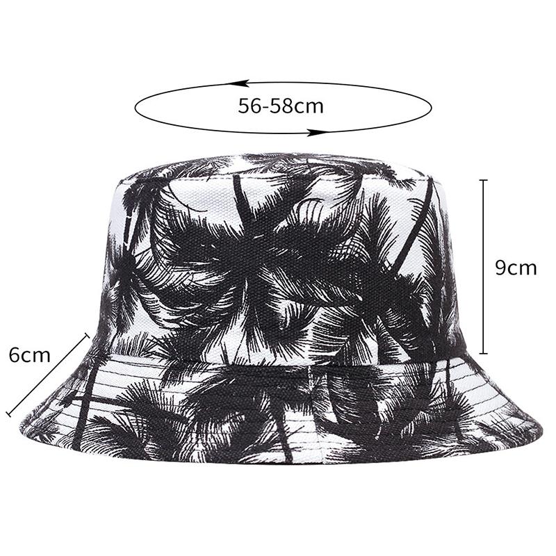 Unisex Double Sided Wearable Leaf Print Personality Bucket Hats Fishermen Caps Outdoor Casual Cap Sunscreen Hat