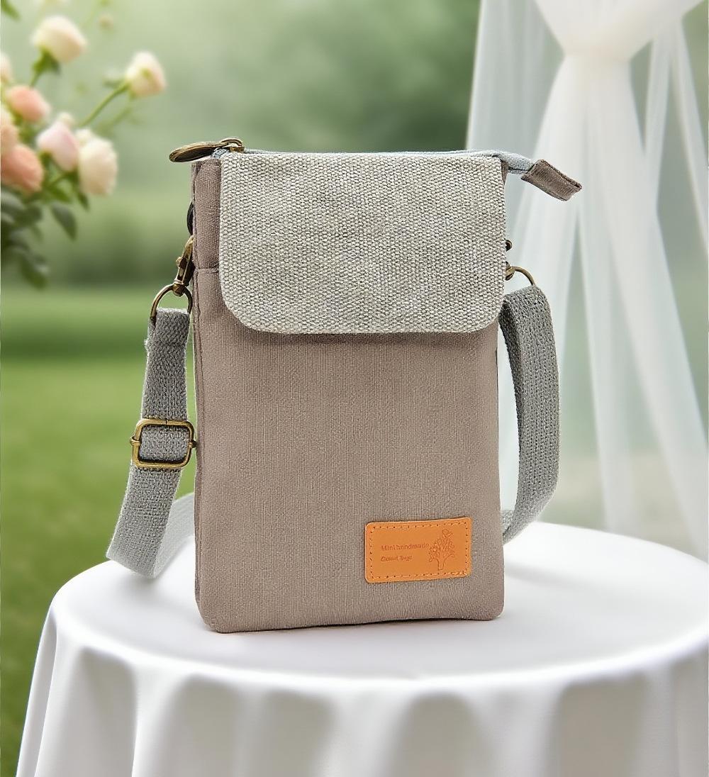 

2023 Новая однотонная многослойная холщовая сумка через плечо для телефона - Простая, маленькая женская сумка через плечо