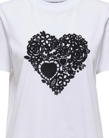 Only - T-Shirt Women' T-Shirt - Onlnina Heart / Tee Jrs 15371489 White/Black Floc