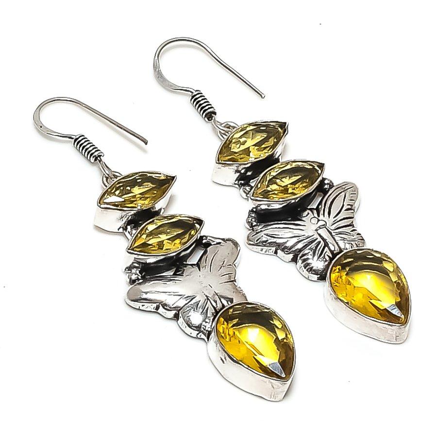 Natural Citrine Gemstone Handmade 925 Sterling Silver Jewelry Earring 2.36" Q4w00