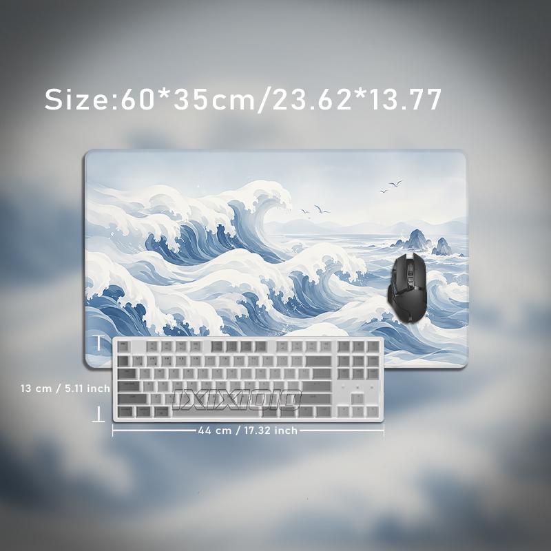 Mouse Pad Blue White Ocean Waves Printon Demand HD Large Computer Mousepad XXL Mouse Mat Non-Slip Natural Rubber Soft Mouse Mats
