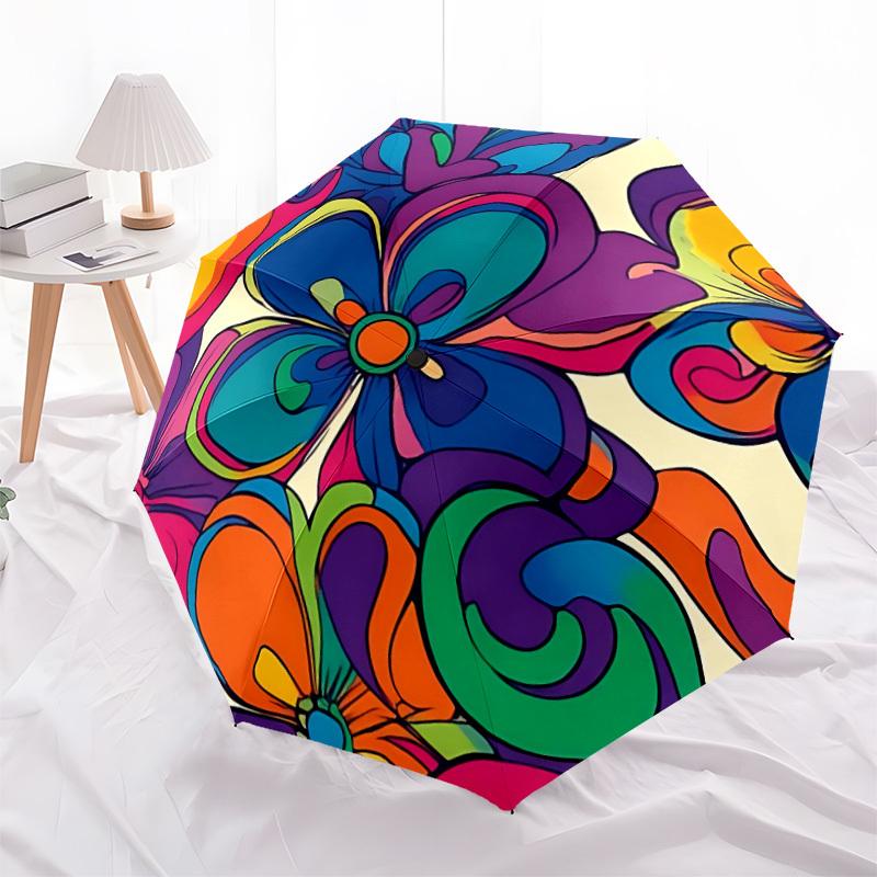 1PC Floral Mandala Automatic Folding Umbrella Automatic Open/Close, Automatic Folding, 8-Rib Durable Frame, Portable Travel Umbrella S10713