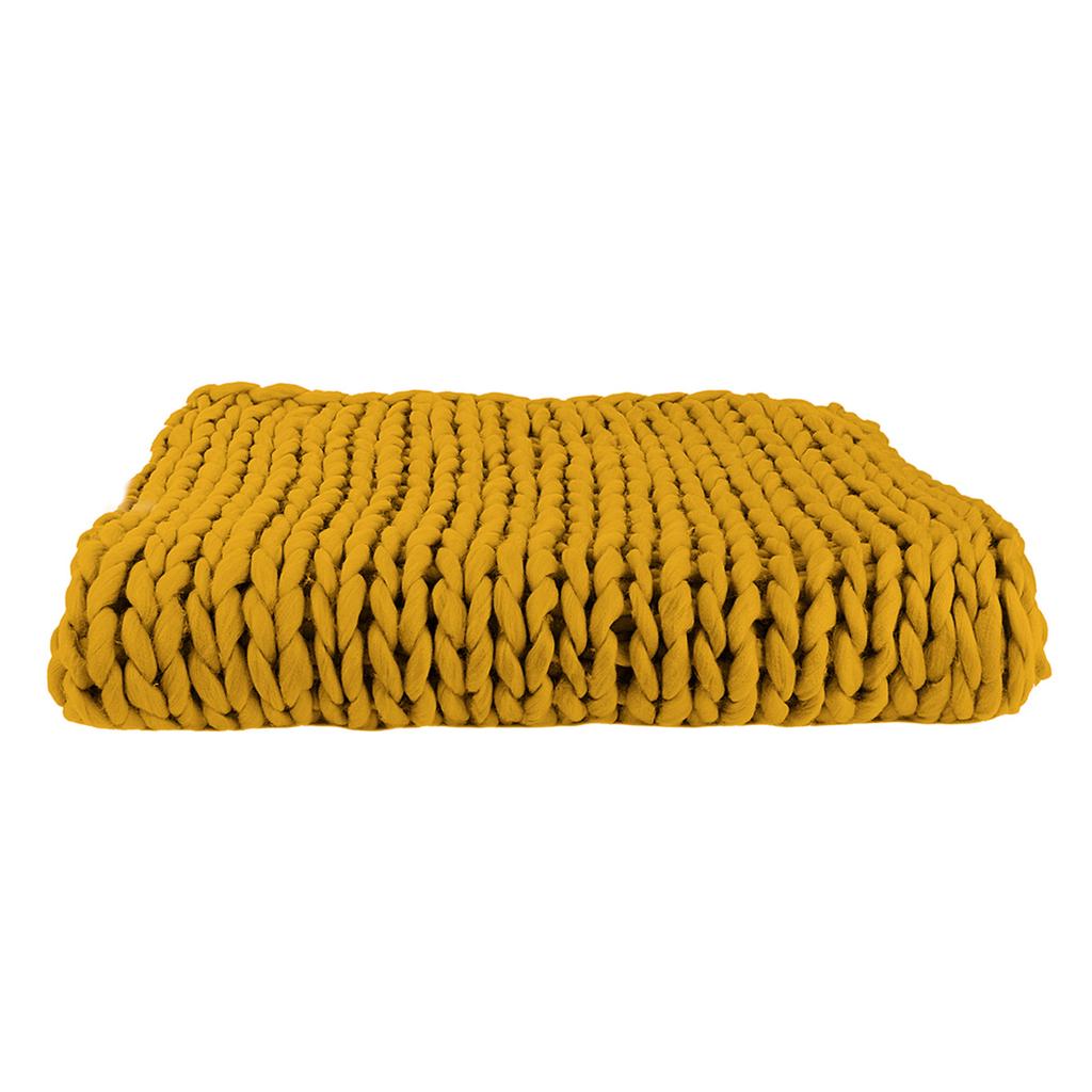 Les Trésors De Lily [R1075] - Acrylic Blanket 'Chunky Knit' Mustard Ocher (knitting) - 150x120 Cm