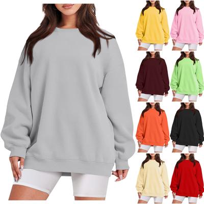 Blusa feminina gola redonda algodão moda casual feminina manga comprida com bolso gola redonda pulôver top blusa