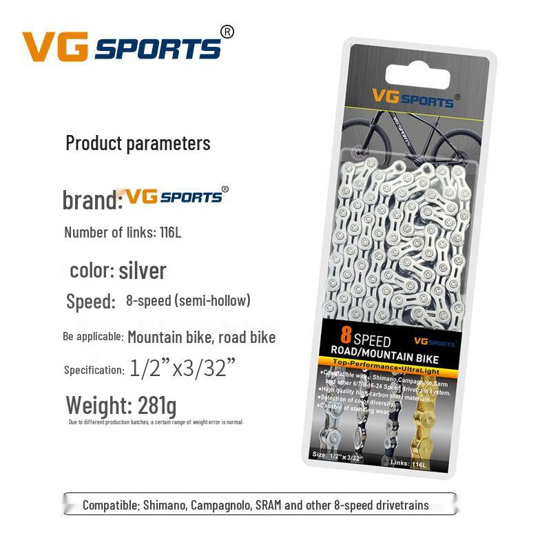

VG Sports 8-11 Speed Gold Bicycle Chain, Mountain/Road, Full/Half Hollow One size