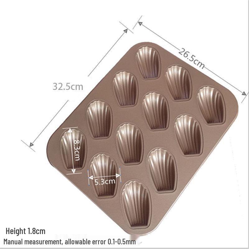Gold Non-Stick 12-Cup Madeleine Cake Mold for Home Oven