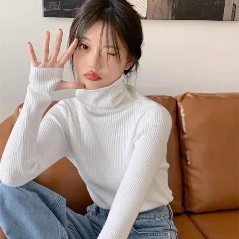 Women's High Neck Knitted Base Layer Sweater - Stylish Autumn/Winter Top