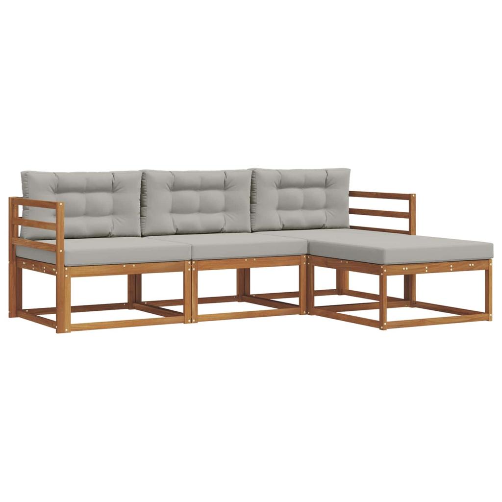 Outdoor Sofa Set with Cushions 4 Pcs Natural and Light Grey