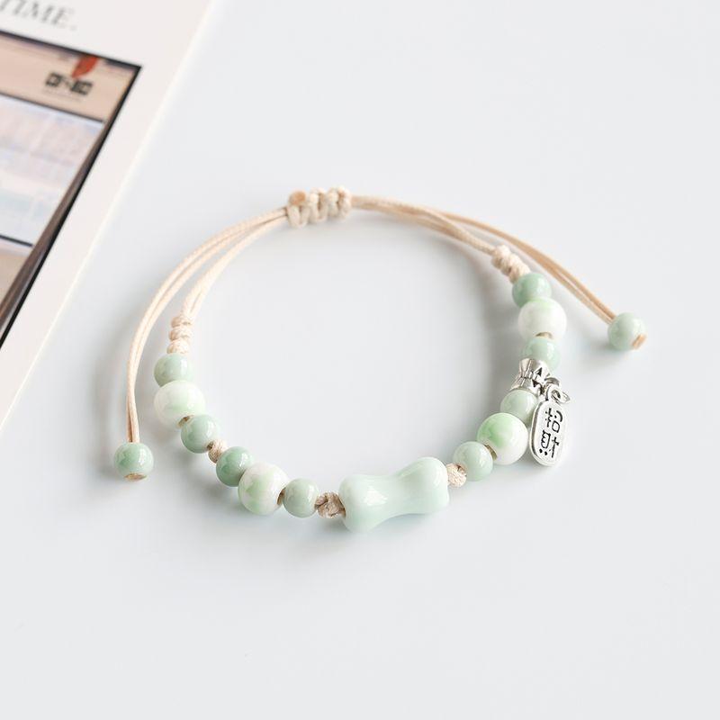 

Новый китайский стиль, художественный, ретро, керамический браслет, фарфор Цзиндэчжэнь, бусины-розы, плетеный парный браслет, женский национальный стиль, студенческая бижутерия, мужской Bean Green