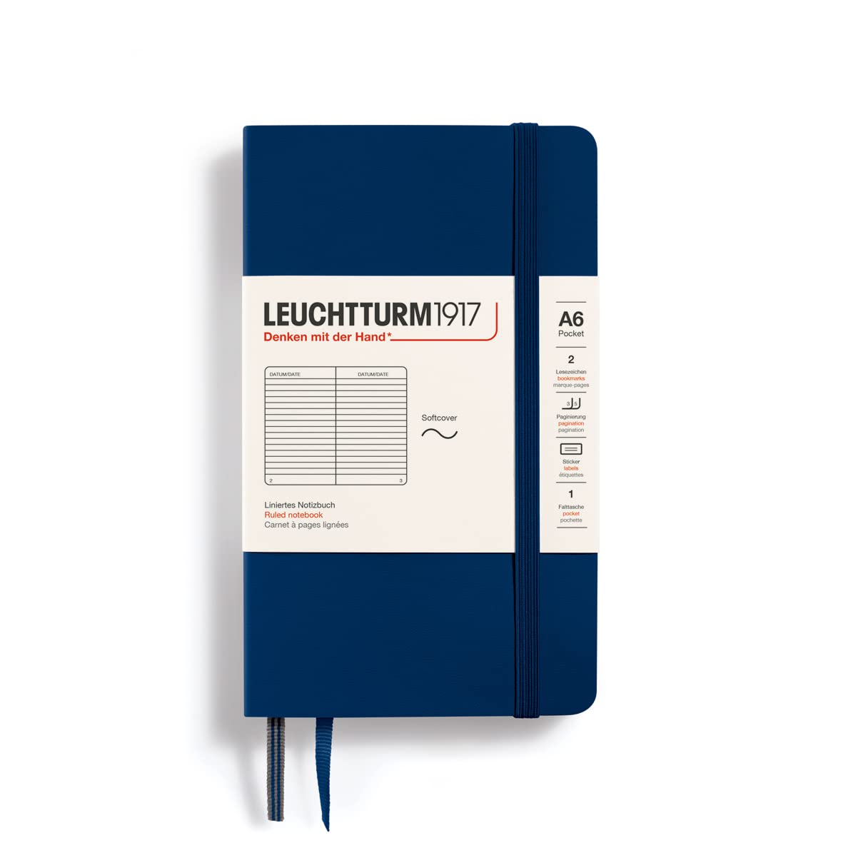 

Leuchtturm Horizontal Soft Officially Imported Notebook, A6, Ruled, Cover, Navy, 349303,