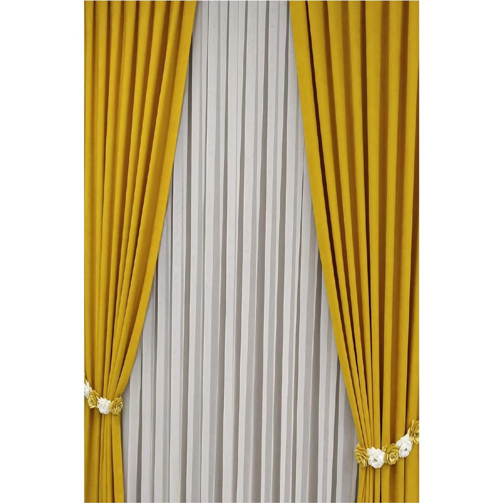 Ready To Use Sea Sparse Pleated Fund Curtain Dark Yellow