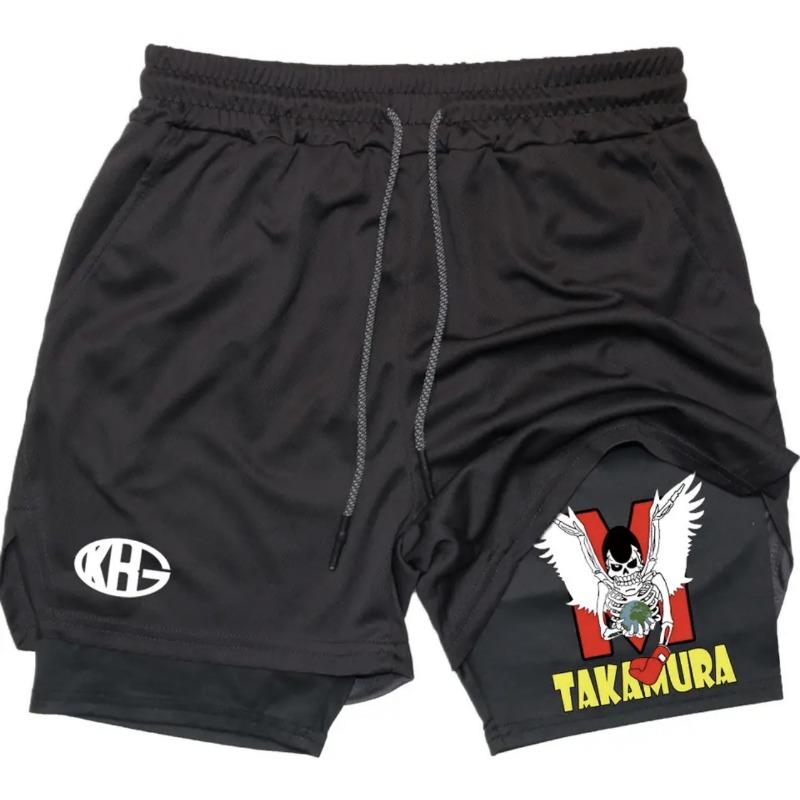 

Аниме бокс мужские двухслойные спортивные шорты два в одном на лето новые поддельные двухкомпонентные спортивные повседневные брюки средней длины 3XL