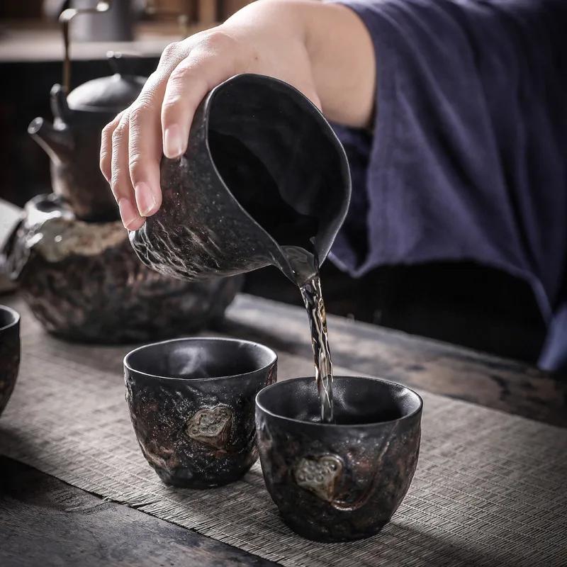 Zen Lotus Loop-Handled Teapot Warm Tea Sets Candle Warm Tea Base Teapot Teacup One Pot Four Cups Kung Fu Tea Set Mini Set