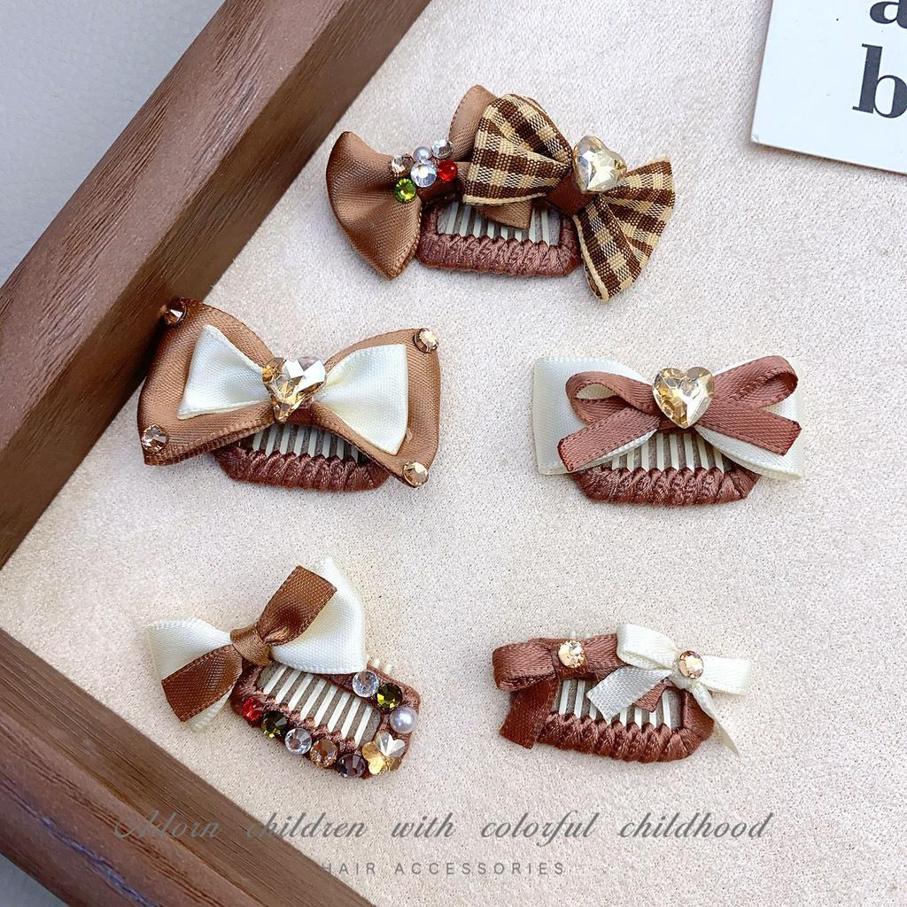 Pet Checkered Dog Hair Clip Coffee BB Clip Hair Accessory Pet Headpiece Yorkshire Diamond Pearl Headpiece Puppy Accessories