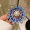 French Rose Brooch Pin Women's Luxury Suit Jacket Accessory Gradient Blue Floral Pin for Women