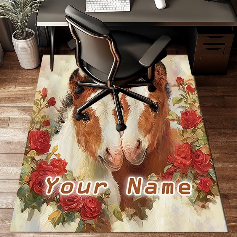 1PC Custom Name Horses Garden Theme Floor Mat Ideal for Living Room, Game Rooms, Office, Bedroom,Floor Mat Playful Design