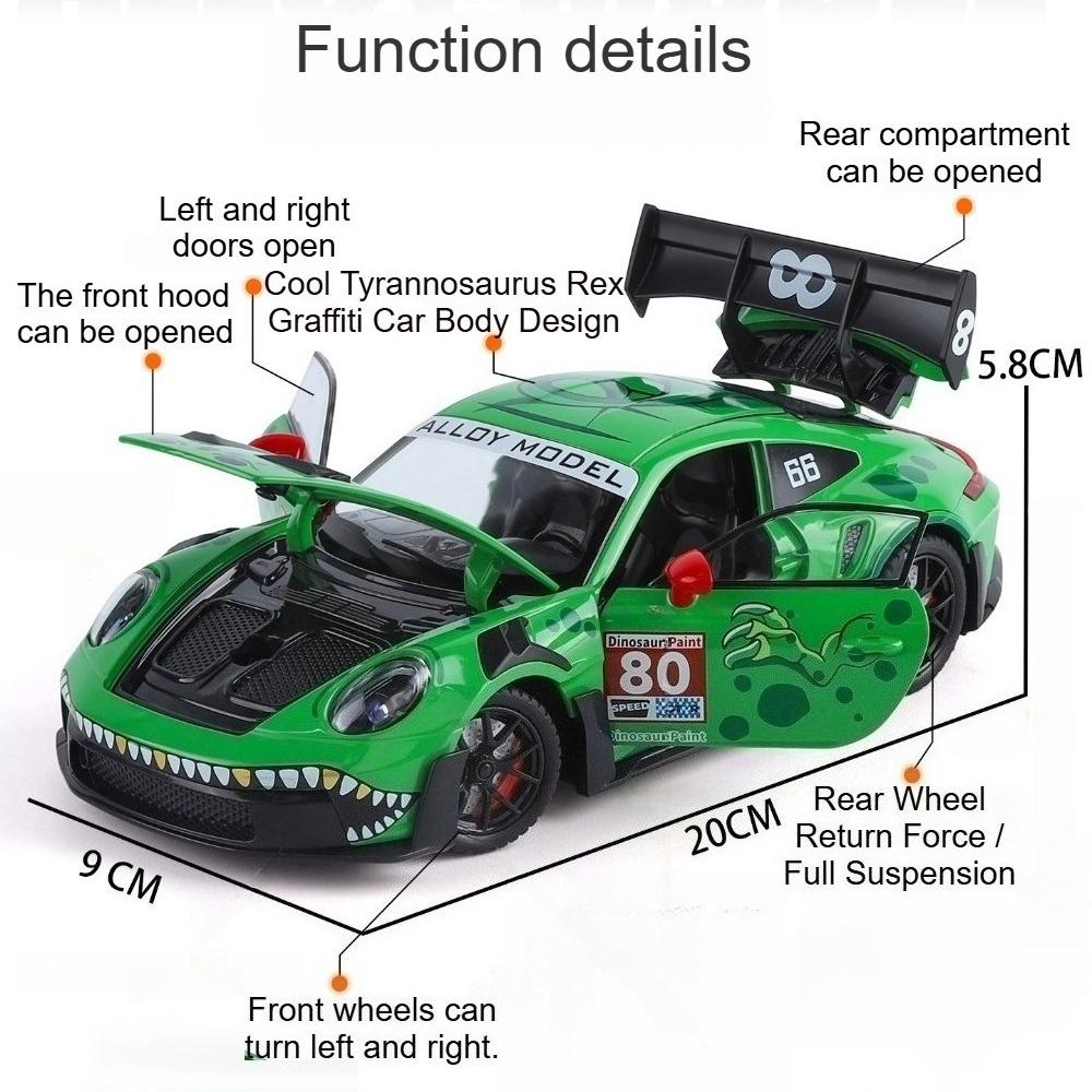 1:24 Scale 911 GT3 RS Miniature Sports Car Model Toys Alloy Diecast Doors Opened Pull Back Shock Absorption Simulation Supercars