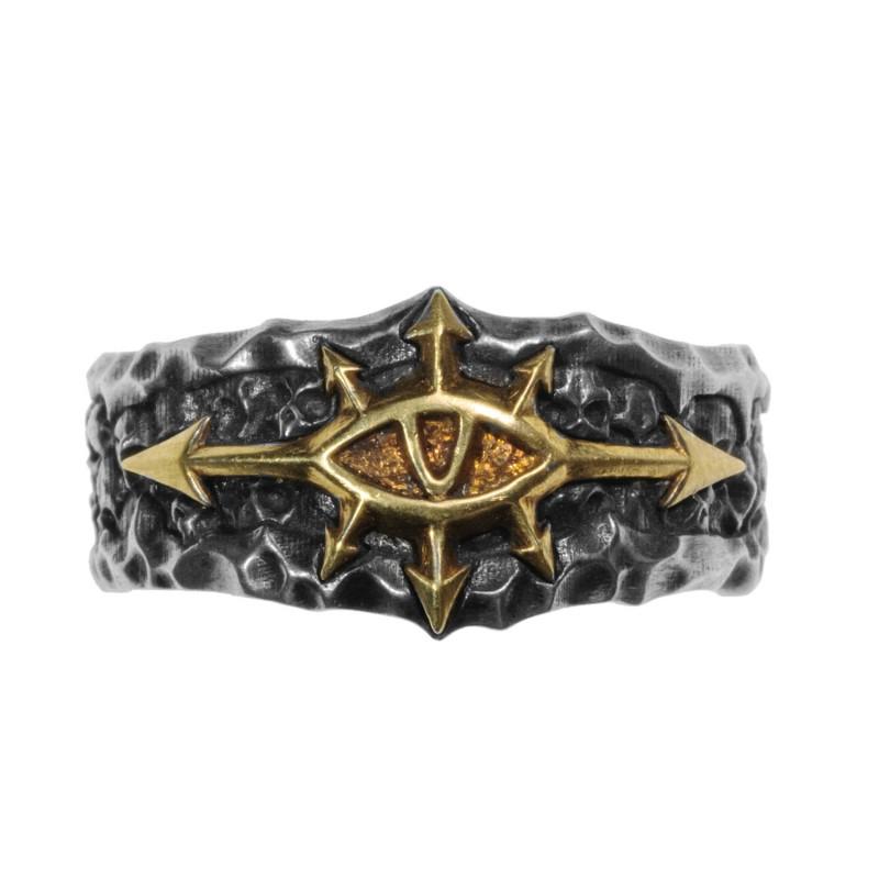 Adjustable Open Ring Men Women Vintage Black Crusade Champion Abaddon Eye Motif Copper Statement