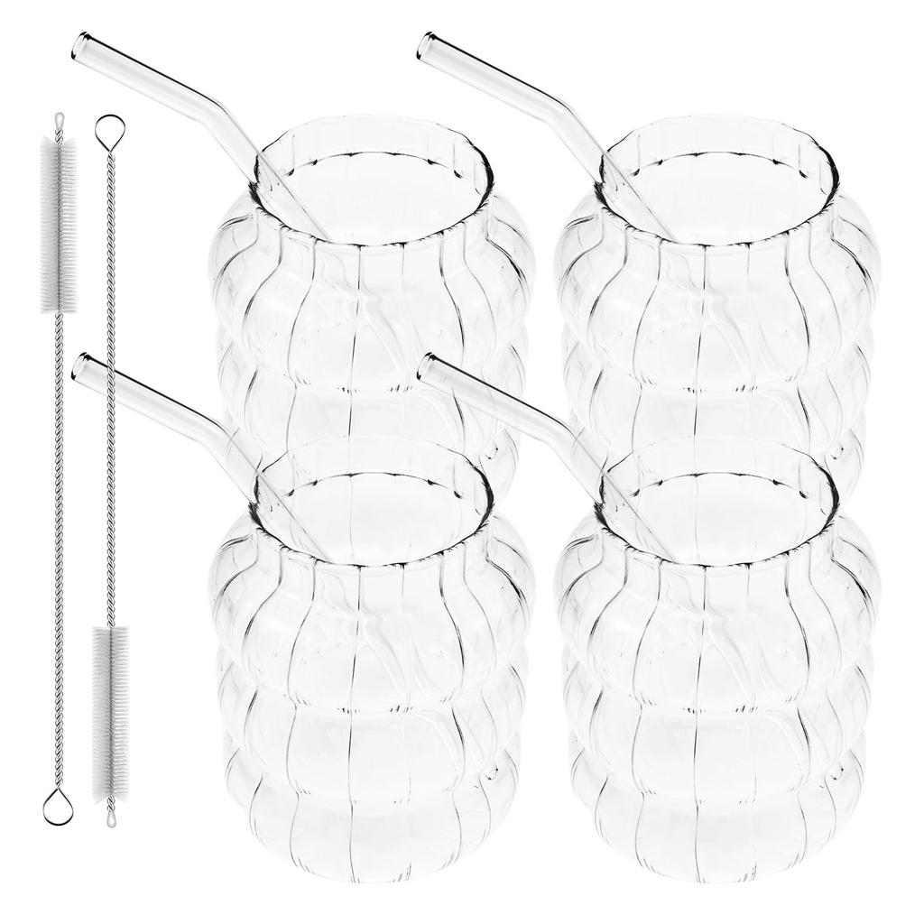 Ripple Shaped Vintage Glass Cups Kit Transparent Glassware Juice Milk Coffee Glasses Cocktail Beverage Cup Kitchen Drinking Mug