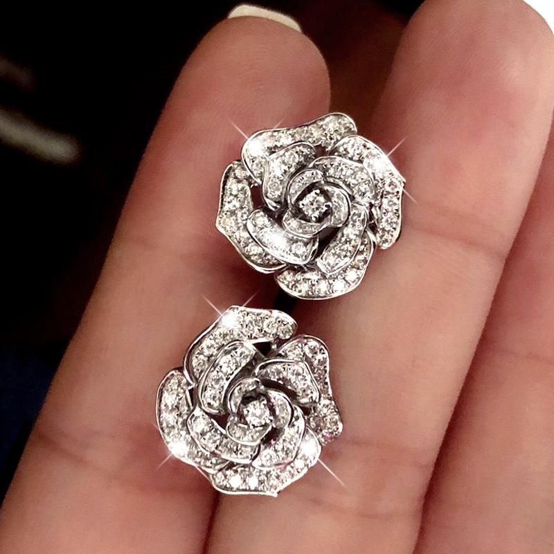 

Huitan Luxury Copper Color Flower Stud Earrings for Women Dazzling Cubic Zirconia Stylish Female Accessories Versatile Zircon