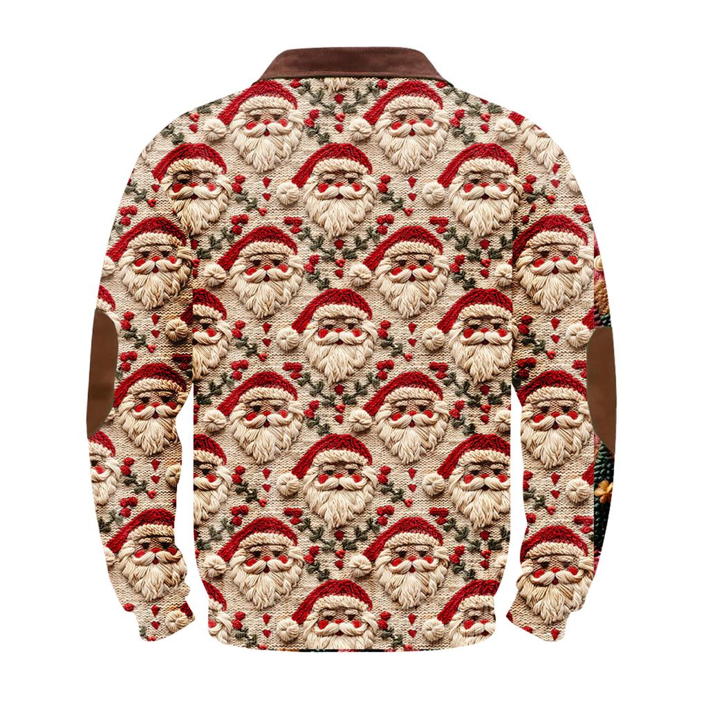 Men's Fashion Christmas Printed Corduroy Zipper Shirt